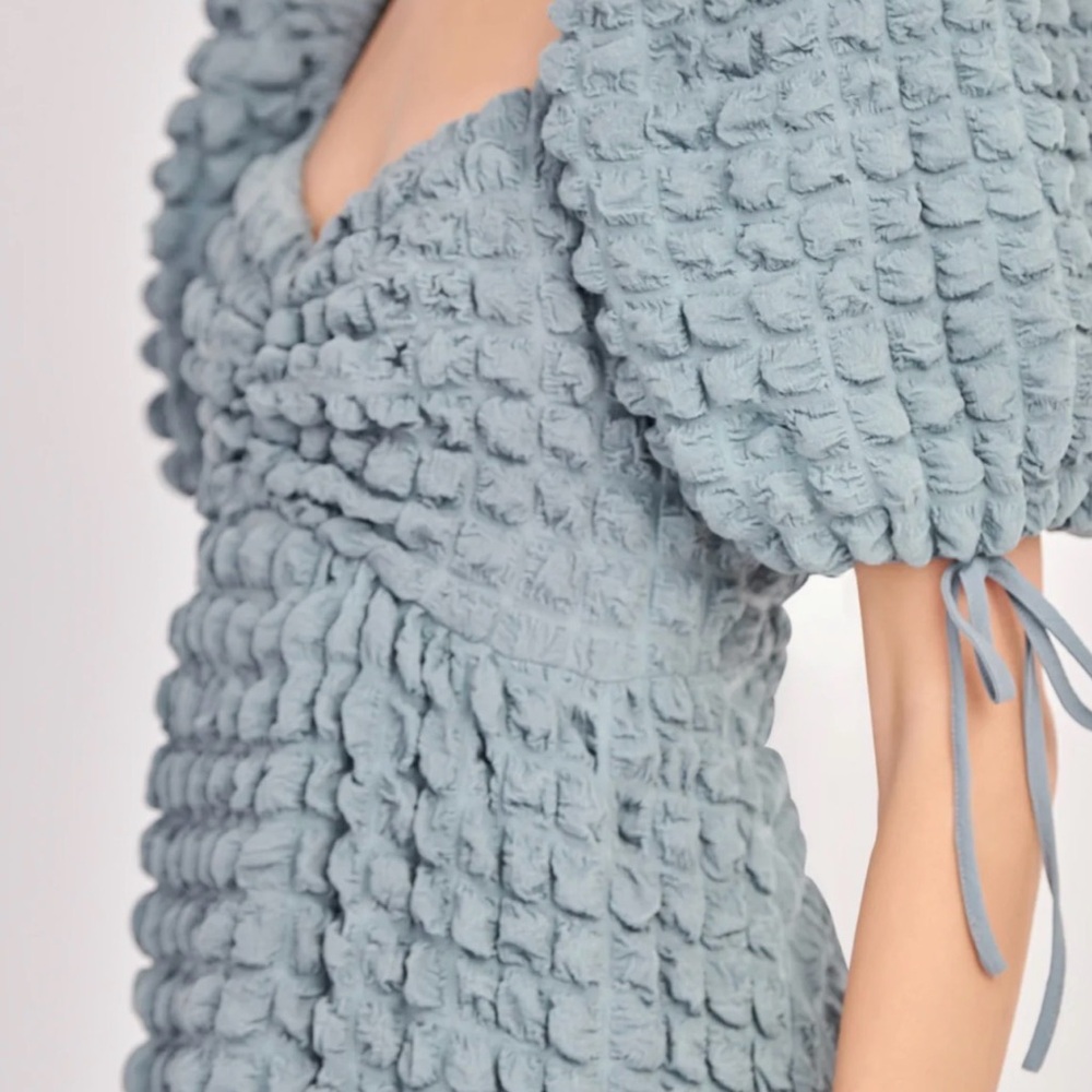 Endless Rose Textured Midi Dress in Soft Blue - Picture 3 of 8
